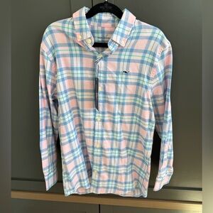 Vineyard Vines | Boys Pastel Plaid Button Down Cotton Linen Shirt | S 8-10